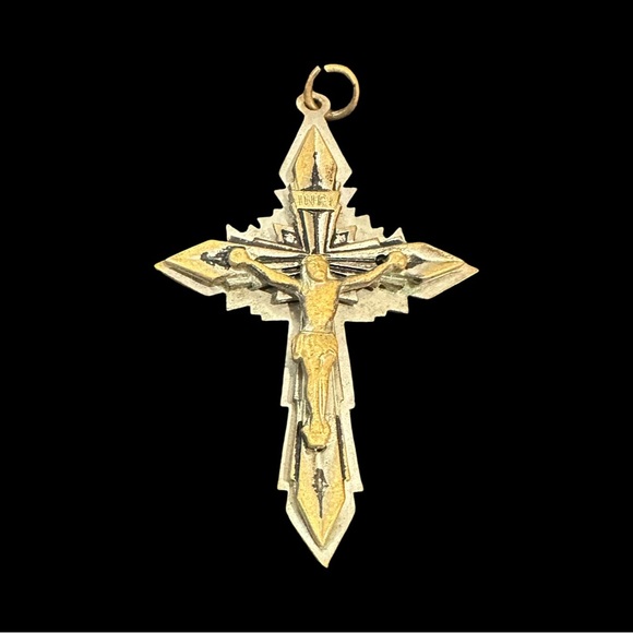 Vintage Crucifix Pendant Cross Gold and Silver Tone - Picture 1 of 2